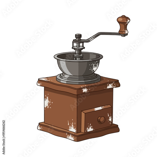 Vintage coffee grinder, manual, wood and metal, rustic style