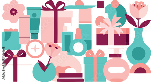 Set of pastel colored beauty and gift icons vector