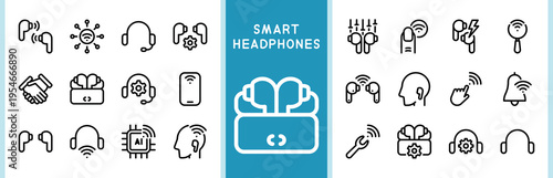 Wireless Earbuds and Smart Headphones Icon Set for Audio Technology Apps
