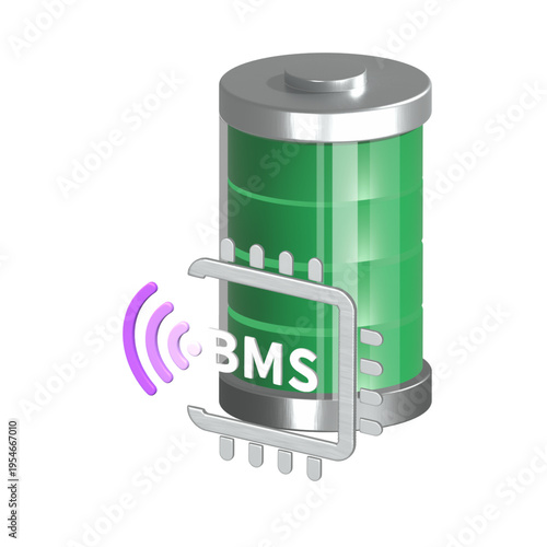 Wireless Battery Management System: A detailed depiction of a rechargeable battery, radiating signals that embody innovative technological and ecological advancement.