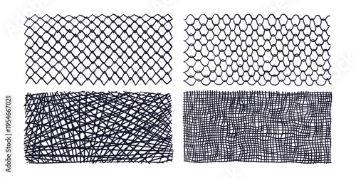 Cross hatch scribble texture with geometric lattice pattern creates abstract woven background. Black line hand drawing with rough sketch effect for vintage design project. Vector retro grid collection