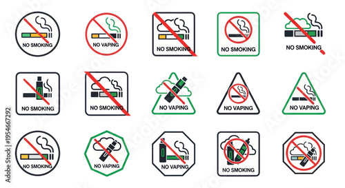 No Smoking and No Vaping Signs Collection: Health Warnings and Rules