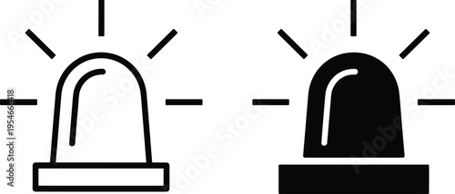 Emergency siren icons in black and white design, symbolizing alert, warning, safety, and emergency response signals for signage, user interface, and security communication projects.