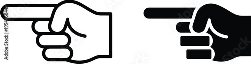 Finger pointing hand icon set with outline and solid styles, minimalist vector illustration isolated on light background, gesture symbol for direction, selection, instruction and navigation