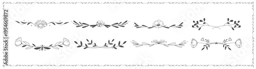 Tableau sur toile Minimalist floral divider set with line art botanical elements elegant separators and decorative ornaments for wedding invitations branding packaging logos and editorial design