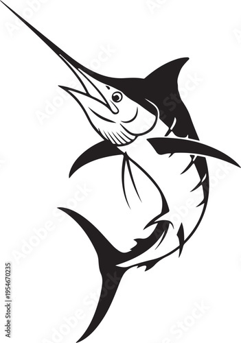 Vector marlin fish illustration, black and white
