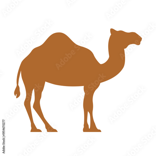 Brown camel silhouette in profile. Desert wildlife and travel concept vector illustration.