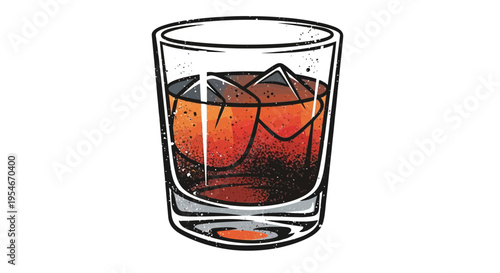 Cocktail drink with ice cubes in glass, isolated on white background