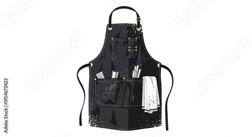 Black Barista Apron with Tools and Towel