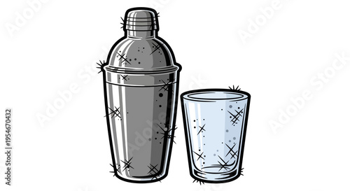 Cocktail shaker and glass, illustration