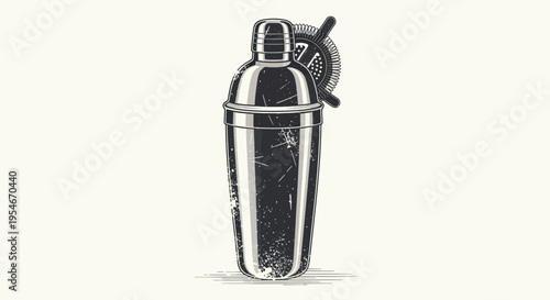 Cocktail shaker and strainer illustration