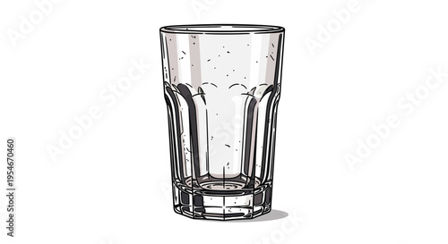Empty clear glass tumbler with textured sides, isolated on white.