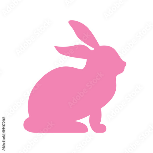 Pink rabbit silhouette sitting. Easter bunny and animal pet concept vector illustration.