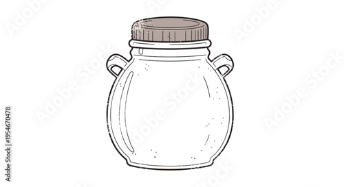 Empty glass jar with handles and lid, hand-drawn sketch style