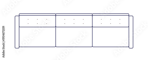 Couch, top down view. Outline contour drawing, living room furniture for interior design, floor plan, from above. Straight sofa. Flat graphic vector illustration isolated on white background