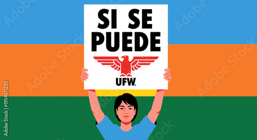 Bold graphic of a determined person holding a message sign, symbolizing collective action, unity, and the spirit of advocacy for social justice and community empowerment