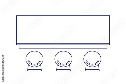 Bar counter, dining table with stools, chairs, top view layout for outline floor plan. Interior furniture for pub, cafe, home kitchen design. Flat vector illustration isolated on white background