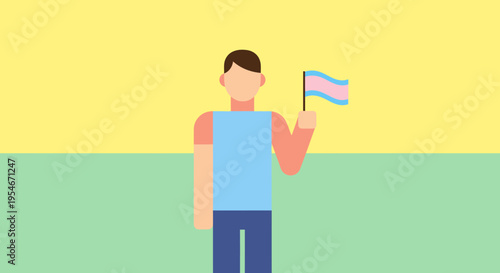 An illustration of a person holding a trans pride flag, celebrating individuality and the right to self-expression. 