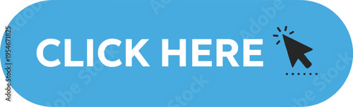 Blue click here button illustration, call‑to‑action design with cursor icon, digital marketing artwork for user interface engagement