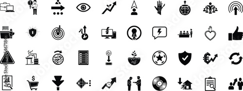 A comprehensive collection of diverse black and white icons for business and technology websites