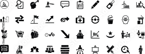 A comprehensive collection of diverse black and white vector icons for business and technology use