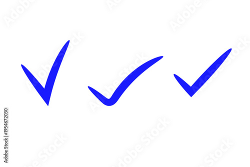 チェックマークアイコンセット 手書き風確認記号イラスト素材　青