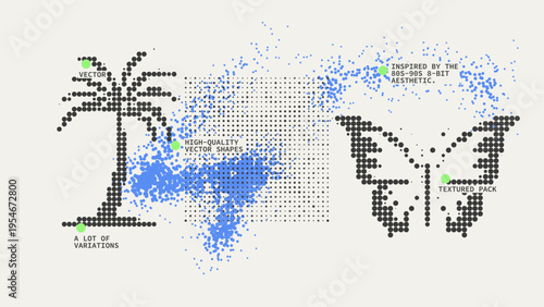 Geometric Shapes Set With Vector Bitmap Dithering Texture.