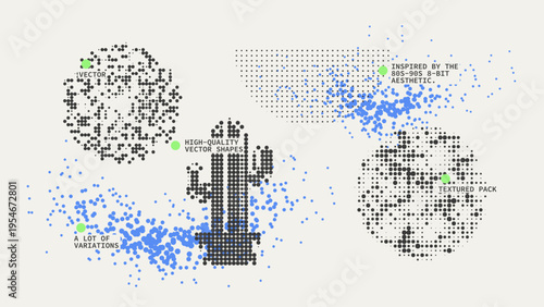 Geometric Shapes Set With Vector Bitmap Dithering Texture.