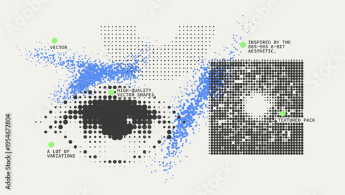 Geometric Shapes Set With Vector Bitmap Dithering Texture.