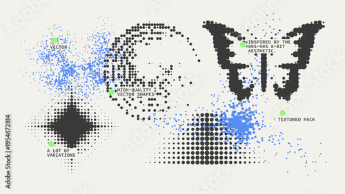 Geometric Shapes Set With Vector Bitmap Dithering Texture.