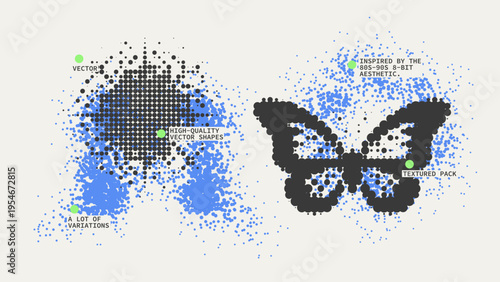 Geometric Shapes Set With Vector Bitmap Dithering Texture.