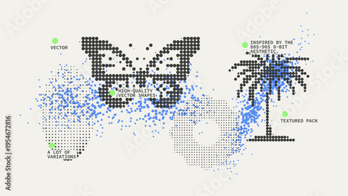 Geometric Shapes Set With Vector Bitmap Dithering Texture.