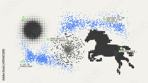Geometric Shapes Set With Vector Bitmap Dithering Texture.