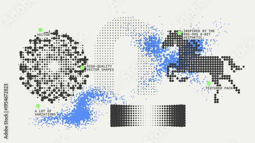 Geometric Shapes Set With Vector Bitmap Dithering Texture.