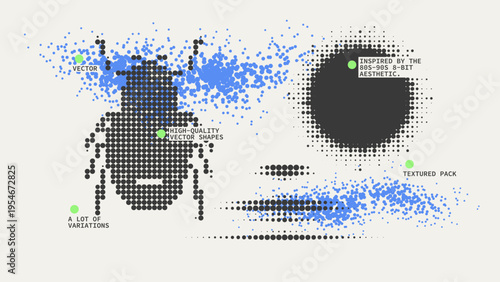 Geometric Shapes Set With Vector Bitmap Dithering Texture.