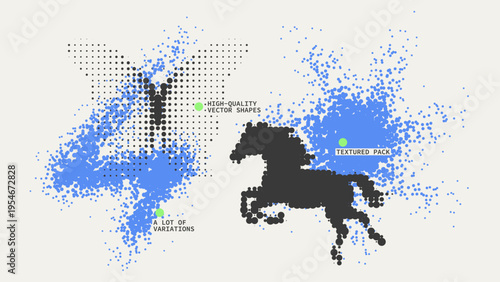 Geometric Shapes Set With Vector Bitmap Dithering Texture.