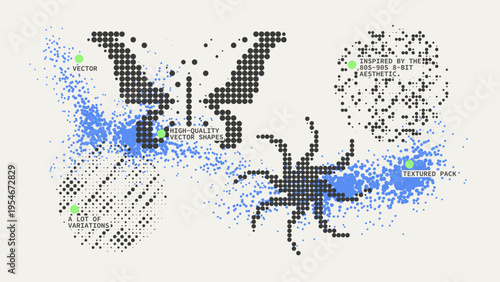 Geometric Shapes Set With Vector Bitmap Dithering Texture.