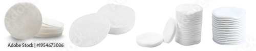 Slika na platnu Multiple stacks and individual rounds of soft white makeup remover cotton pads, isolated on a transparent background