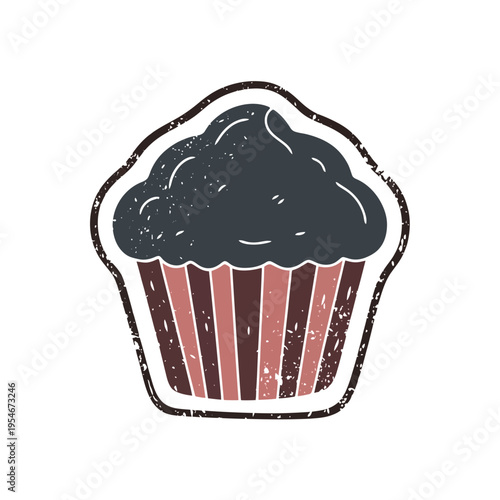 Dark Chocolate Muffin Icon with Retro Texture