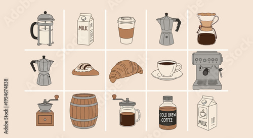 Set of 16 coffee and bakery icons vector