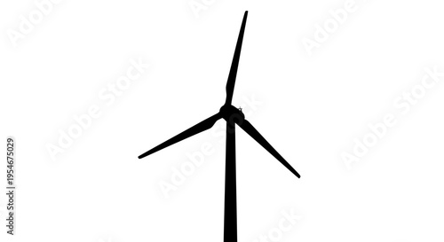 Wind Turbine Silhouette on White Background - Renewable Energy Concept