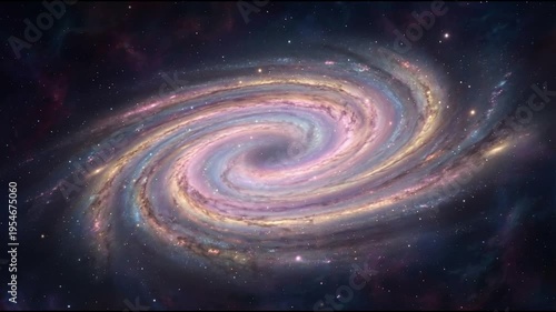 Deep space nebula flows in a loose spiral with teal turquoise and soft violet clouds glowing among stars creating calm cinematic depth and seamless looping motion