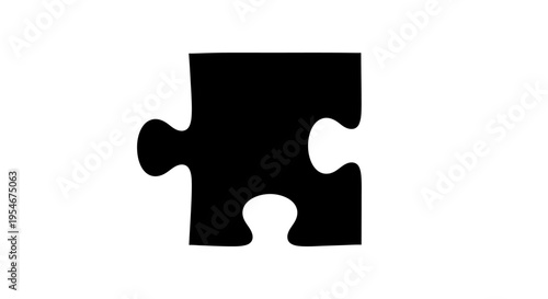 Single black puzzle piece on white background, concept of solution, problem solving