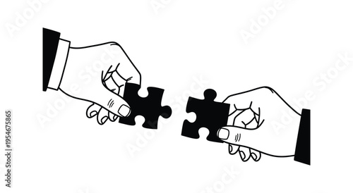 Two hands holding puzzle pieces connecting together