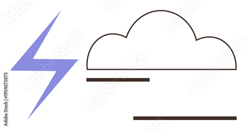 Weather, energy, technology, environment, power, climate. A blue lightning bolt next to a simple cloud design. Weather and energy-themed visual for environment and power projects