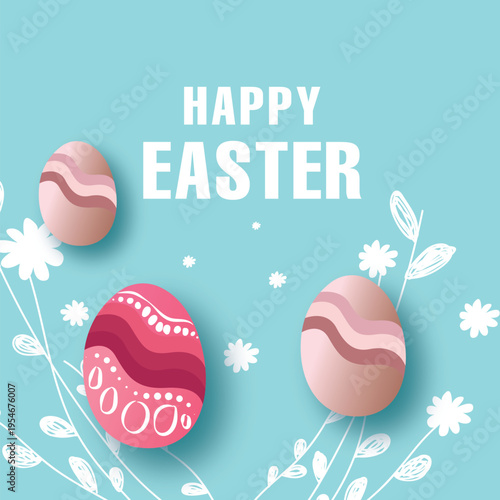 Cute Happy Easter Greeting with Colorful Decorative Eggs