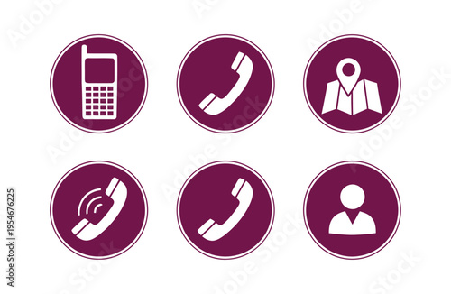 Collection of white telephone and communication icons on purple background