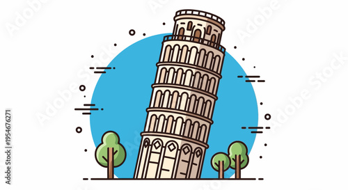 Vector illustration of Leaning Tower of Pisa, travel icon