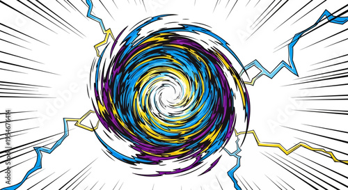Abstract Swirling Vortex with Lightning Bolts, Dynamic Energy Burst