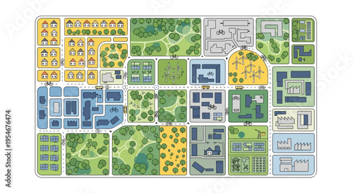 Urban Planning Aerial View: Mixed-Use Neighborhood Design